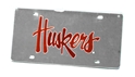 Reflective Silver Huskers Script License Plate Nebraska Cornhuskers, Nebraska Vehicle, Huskers Vehicle, Nebraska Silver Huskers Script License Plate Rico Industries, Huskers Silver Huskers Script License Plate Rico Industries